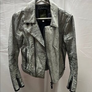 G-Star Women's Distressed Gray Leather Jacket
